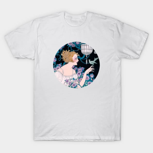 Art Nouveau Woman with Bird T-Shirt by historicimage